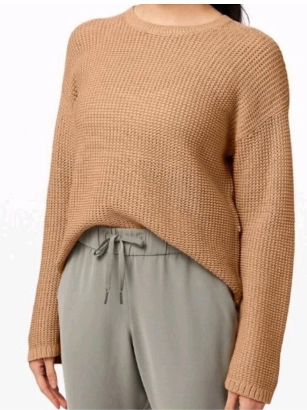 Lululemon Easy Embrace Knit Long Sleeve Sweater Beech Wood Tan Pullover